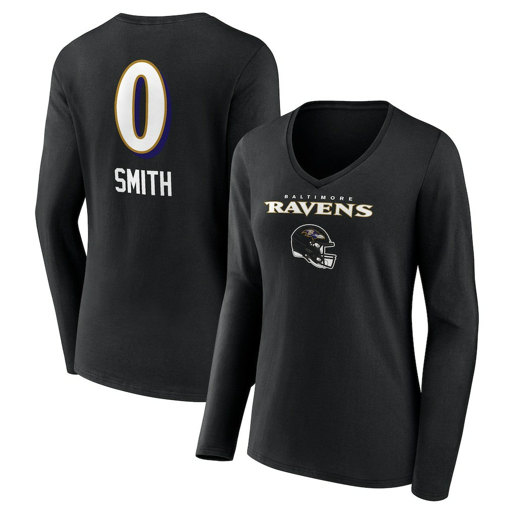Roquan Smith Baltimore Ravens Women's Team Wordmark Player Name & Number Long Sleeve V-Neck T-Shirt - Black sale