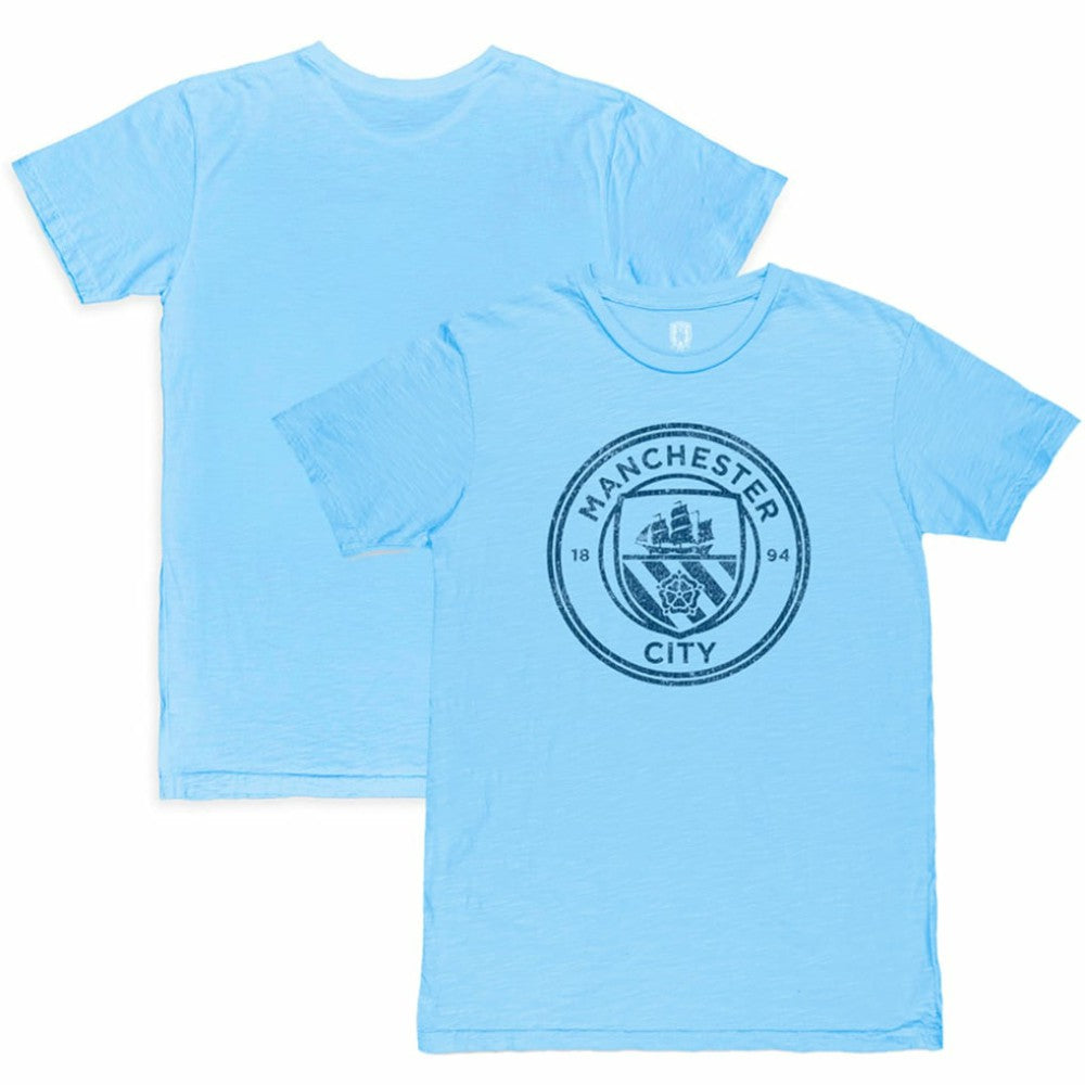 Manchester City 1863FC Mono Crest Slub T-Shirt - Sky Blue shop