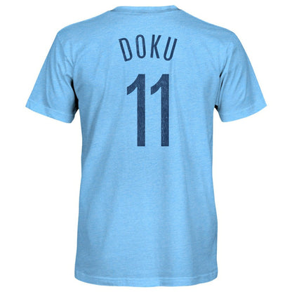 Jeremy Doku Manchester City 1863FC Player Name & Number Twisted Tri-Blend Slub T-Shirt - Sky Blue for sale