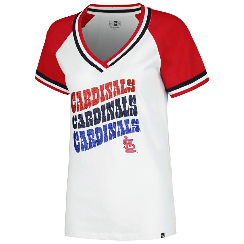 St. Louis Cardinals Women's Jersey Double Binding Raglan V-Neck T-Shirt - White | New Era