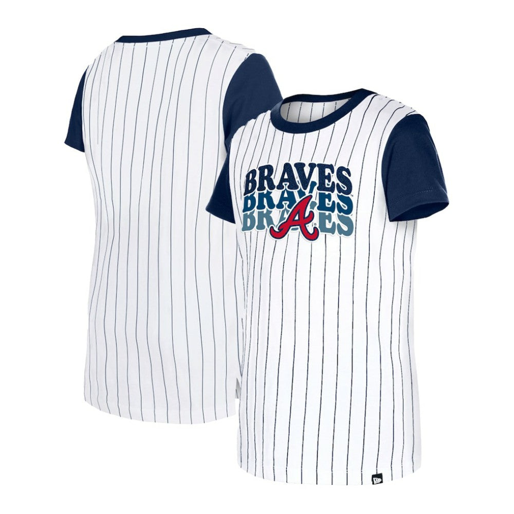 Atlanta Braves Girls Youth Pinstripe T-Shirt - White | New Era