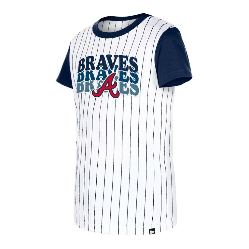 Atlanta Braves Girls Youth Pinstripe T-Shirt - White | New Era