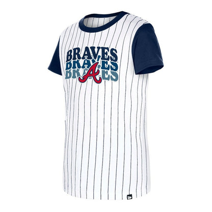 Atlanta Braves Girls Youth Pinstripe T-Shirt - White | New Era