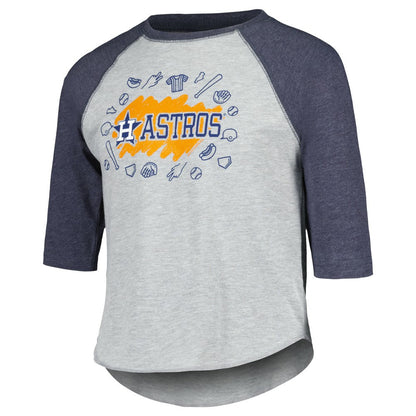 Houston Astros Soft as a Grape Youth Raglan 3/4 Sleeve T-Shirt - Heather Gray