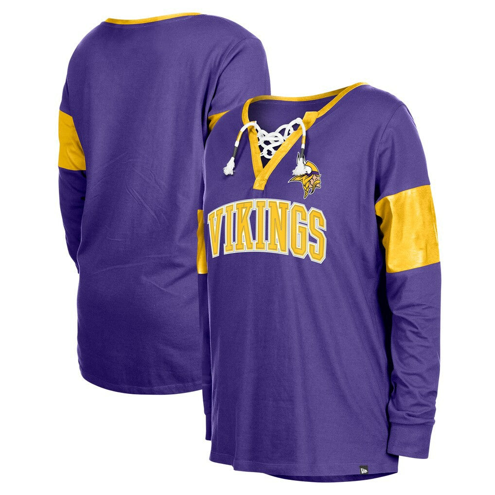 Minnesota Vikings New Era Women's Lace-Up Notch-Neck Long Sleeve T-Shirt - Purple online