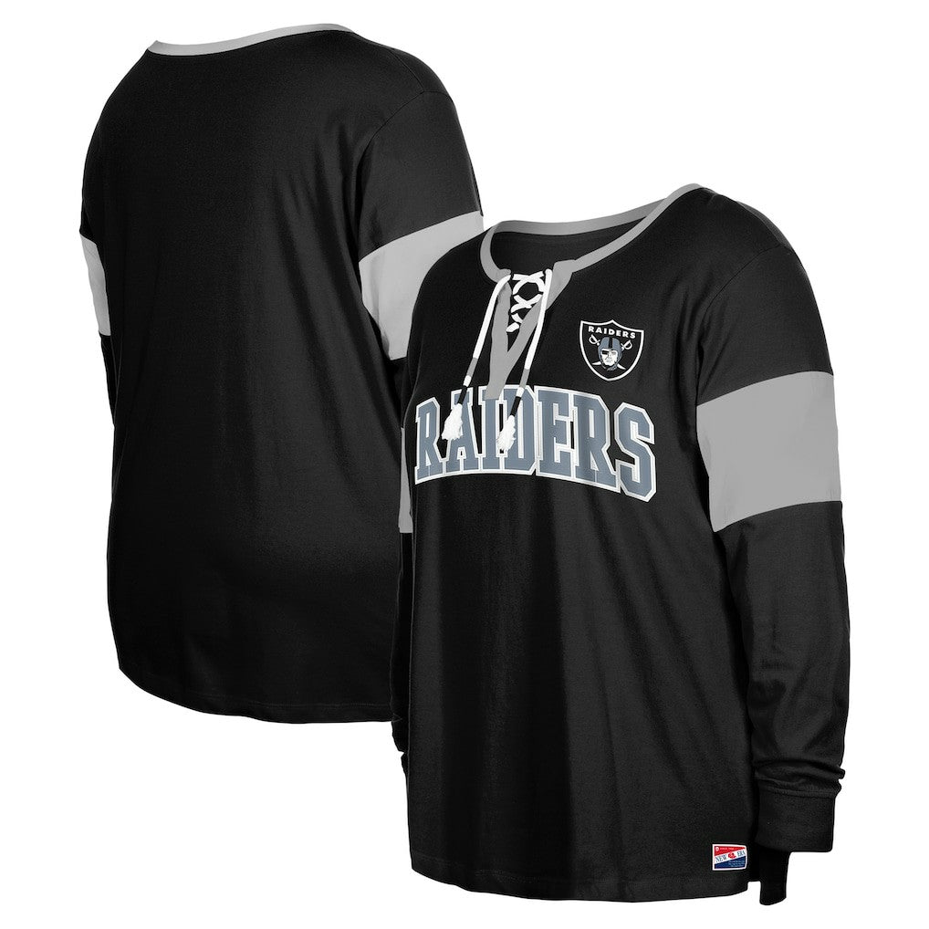Las Vegas Raiders New Era Women's Plus Size Lace-Up Notch Neck Long Sleeve T-Shirt  - Black sale