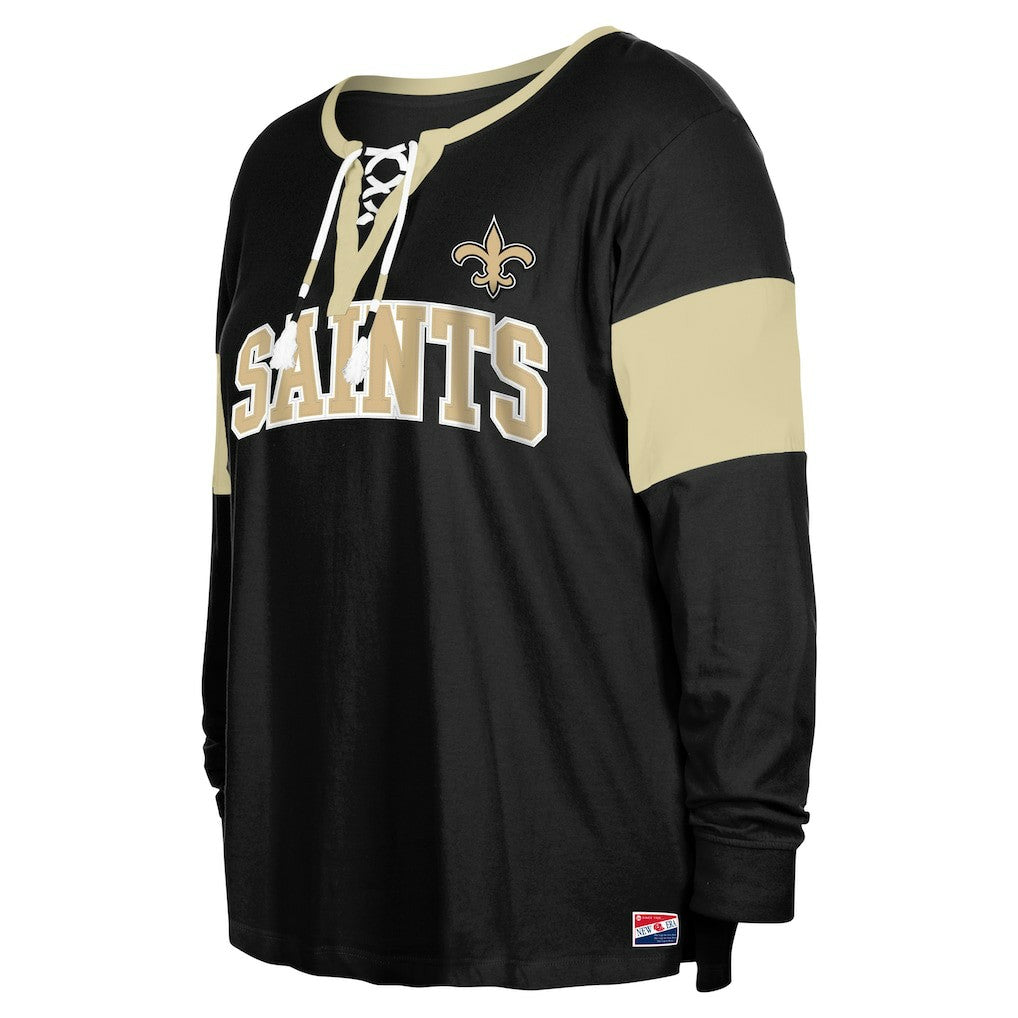 New Orleans Saints New Era Women's Plus Size Lace-Up Notch Neck Long Sleeve T-Shirt  - Black discount
