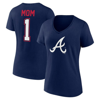 Atlanta Braves Women's Plus Size Mother's Day #1 Mom V-Neck T-Shirt - Navy