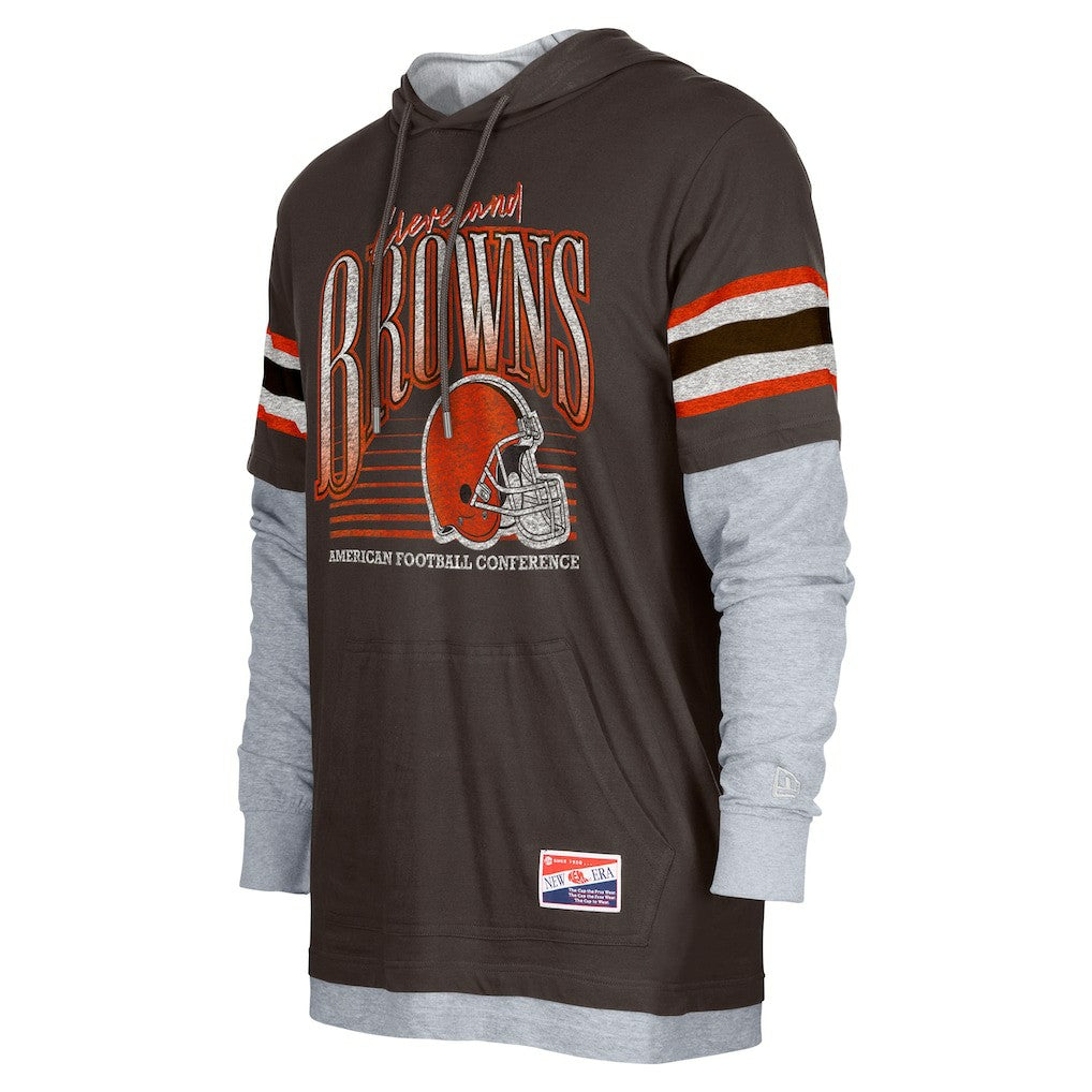 Cleveland Browns New Era Twofer Long Sleeve Hooded T-Shirt - Brown on sale