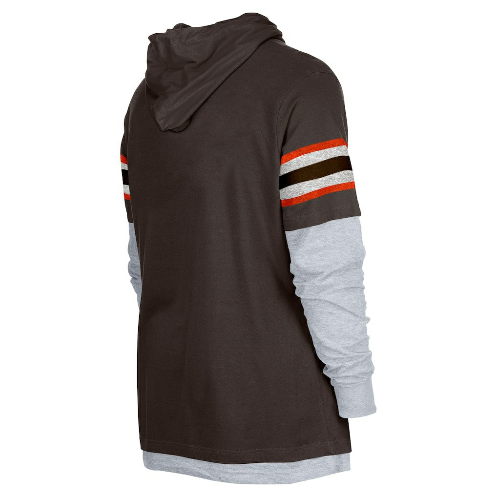 Cleveland Browns New Era Twofer Long Sleeve Hooded T-Shirt - Brown on sale