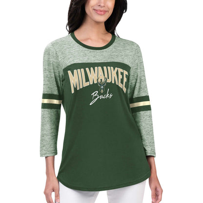 Milwaukee Bucks G-III 4Her by Carl Banks Women's Play the Game 3/4-Sleeve T-Shirt - Hunter Green on sale