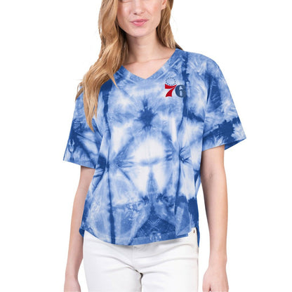 Philadelphia 76ers G-III 4Her by Carl Banks Women's Tournament Raglan Oversized Tie-Dye V-Neck T-Shirt - Royal discount
