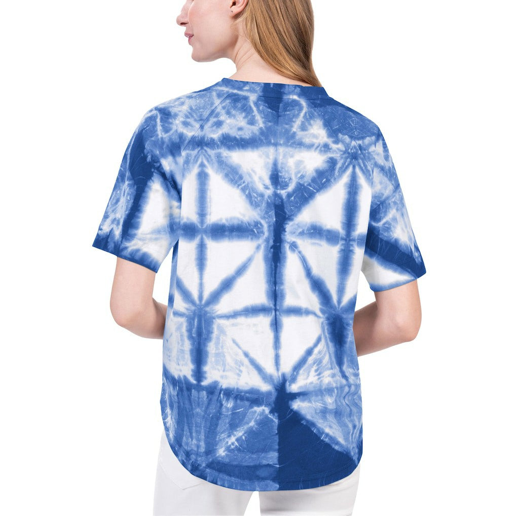 Philadelphia 76ers G-III 4Her by Carl Banks Women's Tournament Raglan Oversized Tie-Dye V-Neck T-Shirt - Royal discount