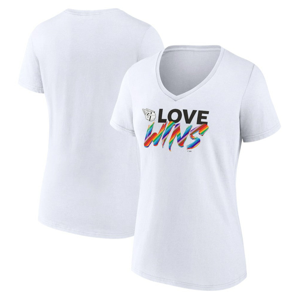 Cleveland Guardians Women's Love Wins V-Neck T-Shirt - White