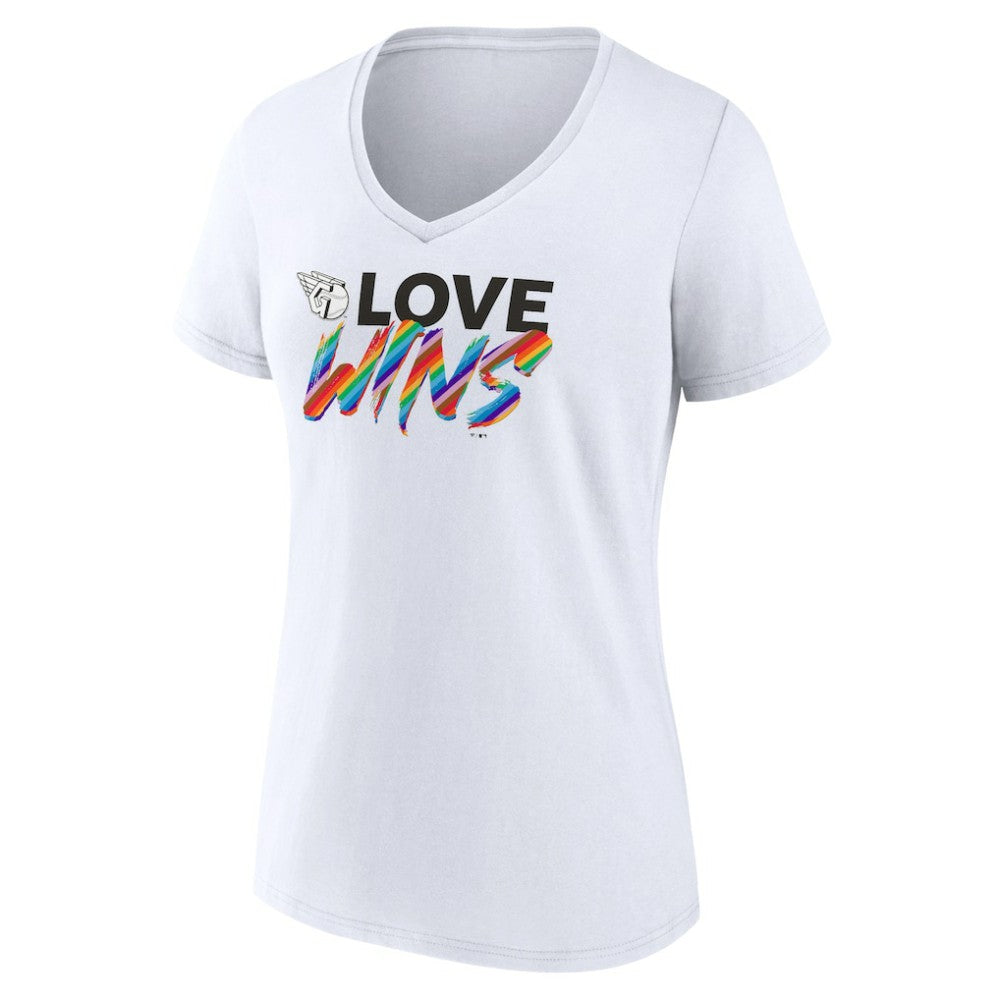 Cleveland Guardians Women's Love Wins V-Neck T-Shirt - White
