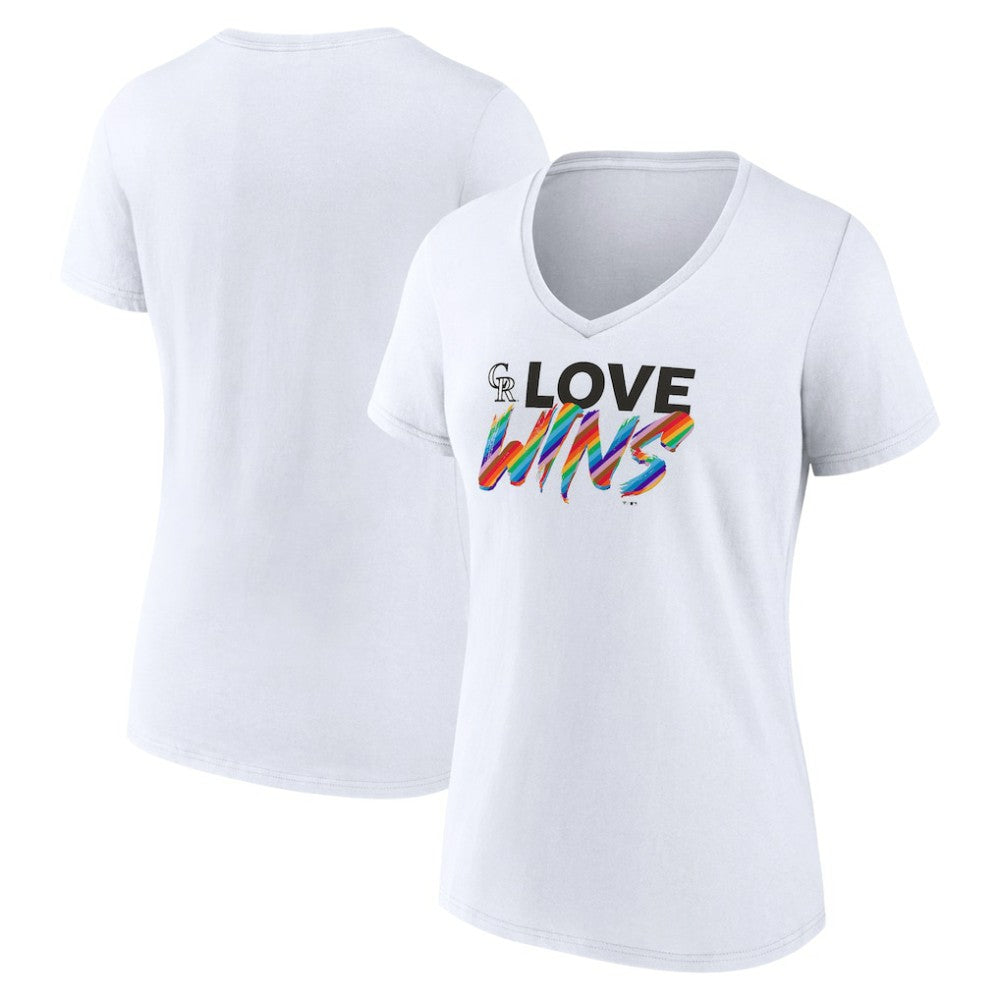 Colorado Rockies Women's Love Wins V-Neck T-Shirt - White