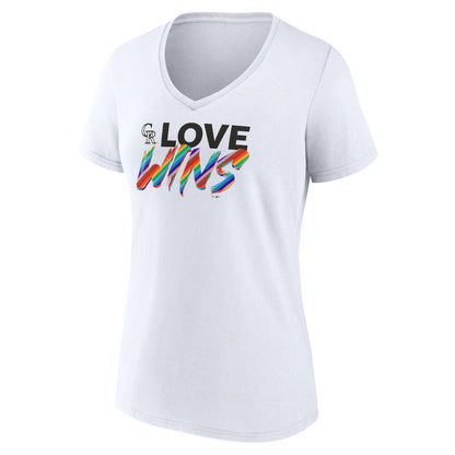 Colorado Rockies Women's Love Wins V-Neck T-Shirt - White