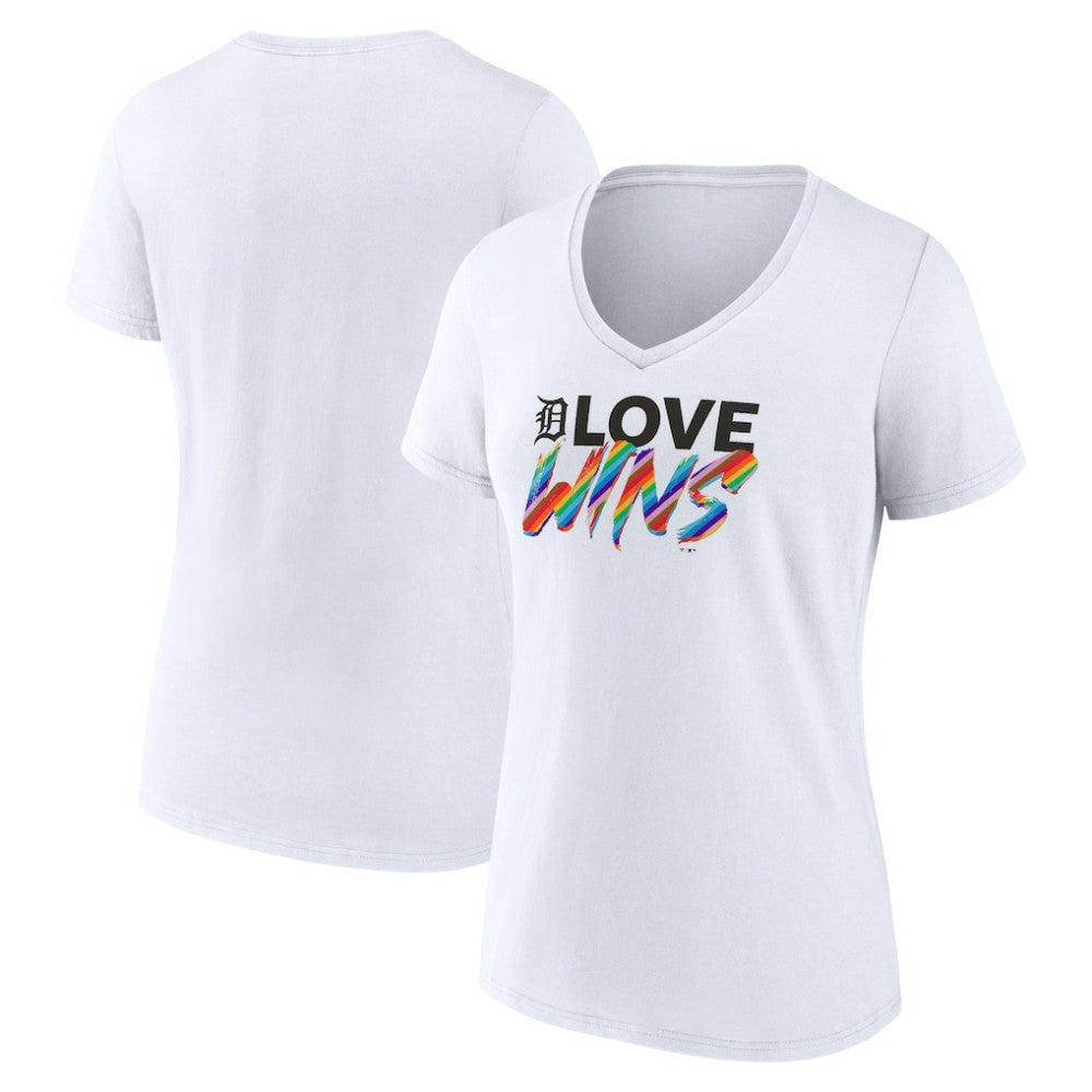 Detroit Tigers Women's Love Wins V-Neck T-Shirt - White