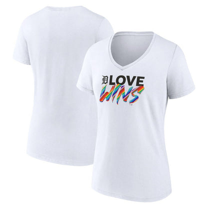 Detroit Tigers Women's Love Wins V-Neck T-Shirt - White