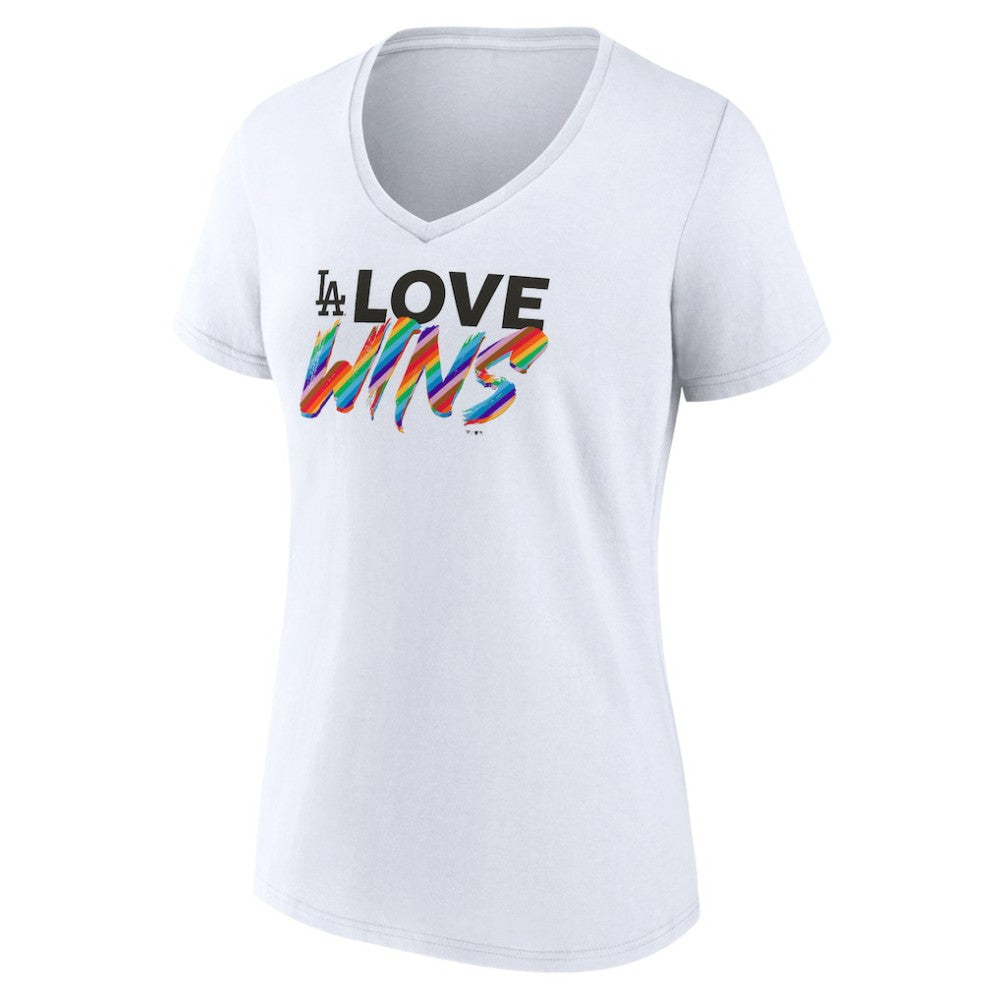 Los Angeles Dodgers Women's Love Wins V-Neck T-Shirt - White