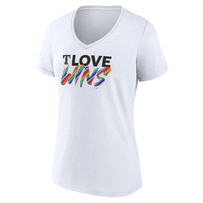 Texas Rangers Women's Love Wins V-Neck T-Shirt - White