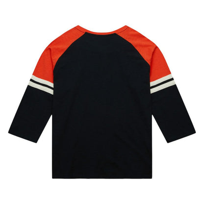 Baltimore Orioles Cooperstown Collection Legendary Raglan Slub Henley 3/4-Sleeve T-Shirt - Black | Mitchell & Ness