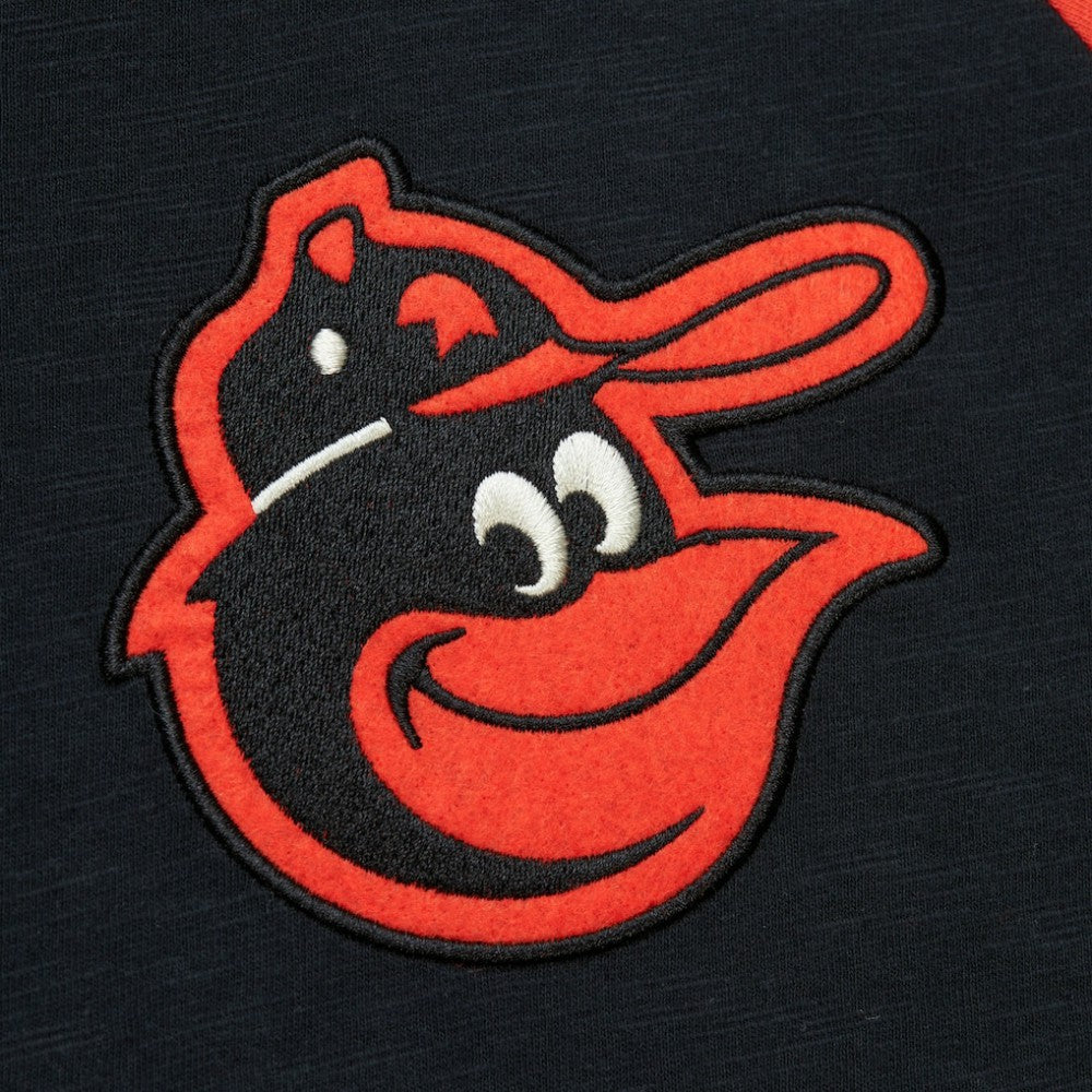 Baltimore Orioles Cooperstown Collection Legendary Raglan Slub Henley 3/4-Sleeve T-Shirt - Black | Mitchell & Ness