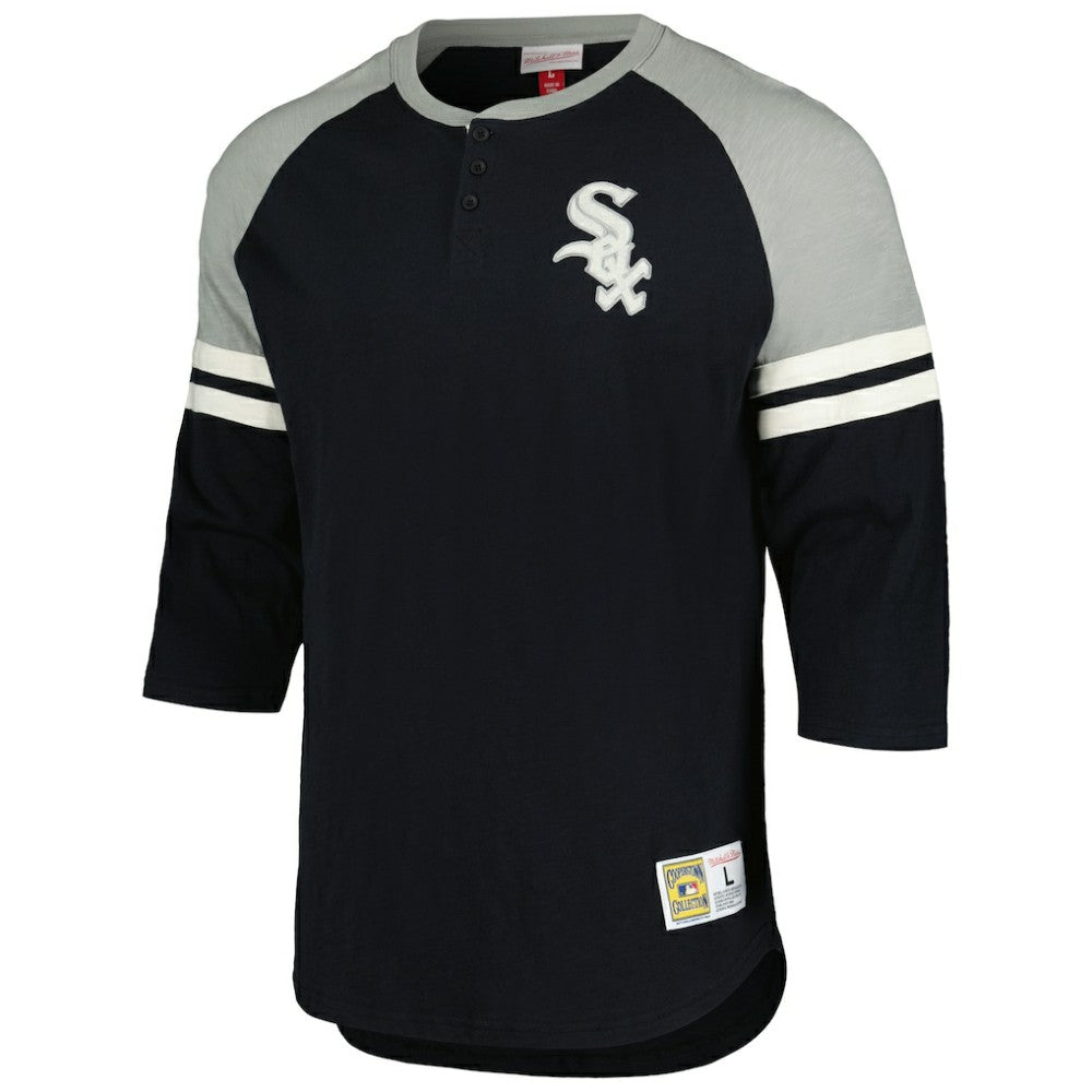Chicago White Sox Cooperstown Collection Legendary Raglan Slub Henley 3/4-Sleeve T-Shirt - Black | Mitchell & Ness