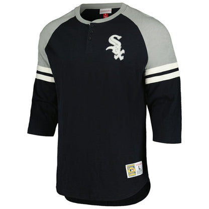 Chicago White Sox Cooperstown Collection Legendary Raglan Slub Henley 3/4-Sleeve T-Shirt - Black | Mitchell & Ness