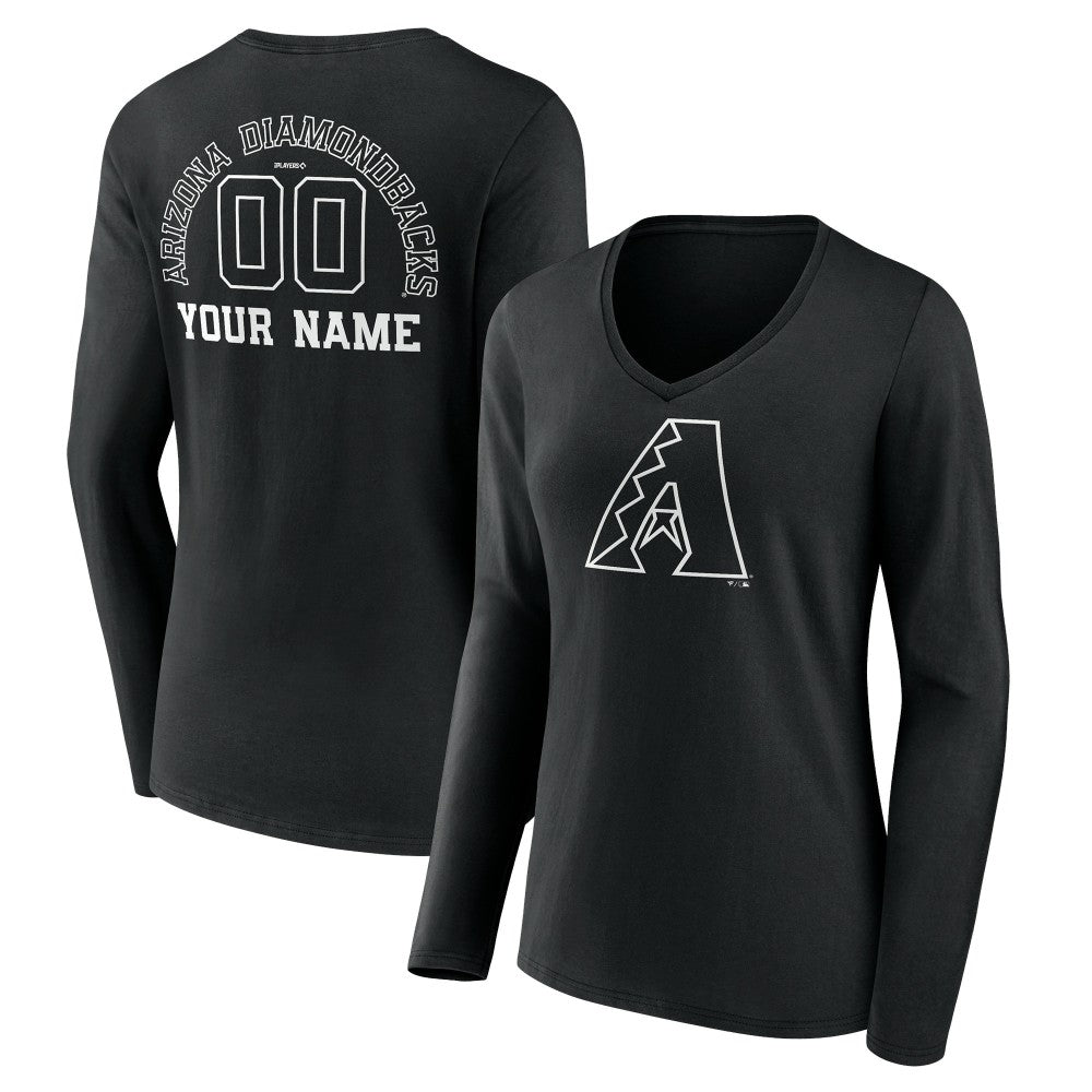 Arizona Diamondbacks Women's Monochrome Personalized Name & Number Long Sleeve V-Neck T-Shirt - Black