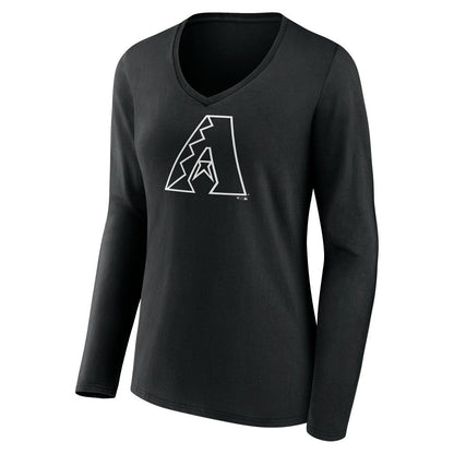 Arizona Diamondbacks Women's Monochrome Personalized Name & Number Long Sleeve V-Neck T-Shirt - Black