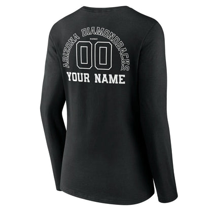 Arizona Diamondbacks Women's Monochrome Personalized Name & Number Long Sleeve V-Neck T-Shirt - Black