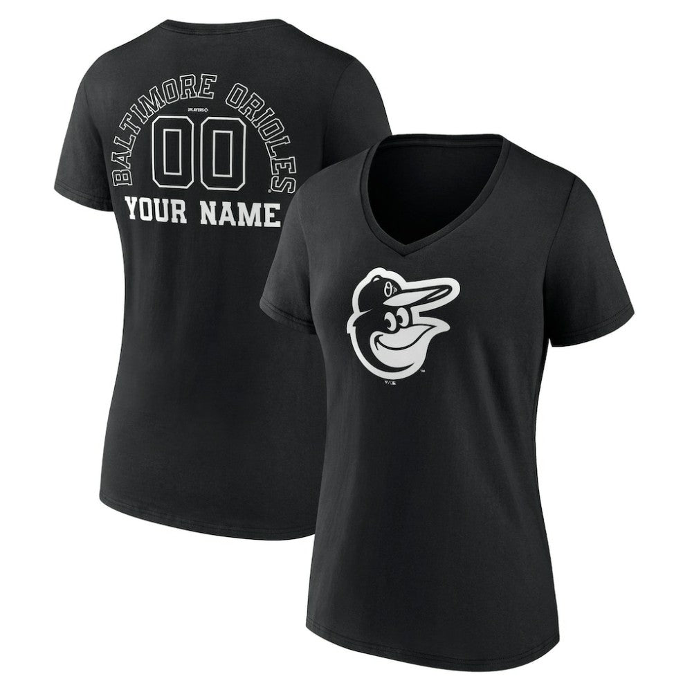 Baltimore Orioles Women's Monochrome Personalized Name & Number V-Neck T-Shirt - Black