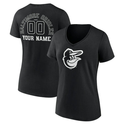 Baltimore Orioles Women's Monochrome Personalized Name & Number V-Neck T-Shirt - Black