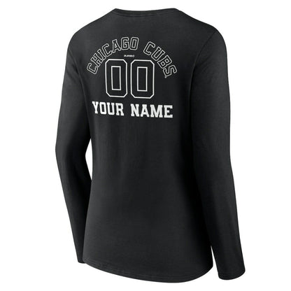 Chicago Cubs Women's Monochrome Personalized Name & Number Long Sleeve V-Neck T-Shirt - Black