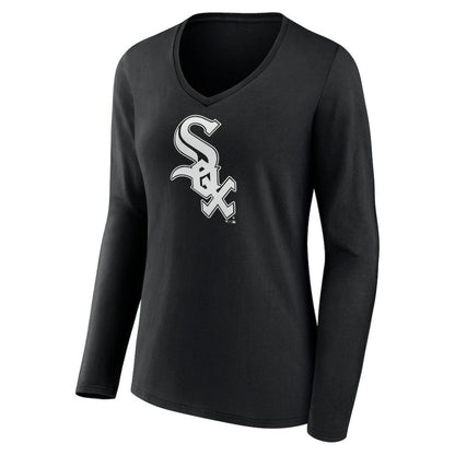 Chicago White Sox Women's Monochrome Personalized Name & Number Long Sleeve V-Neck T-Shirt - Black