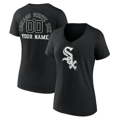Chicago White Sox Women's Monochrome Personalized Name & Number V-Neck T-Shirt - Black