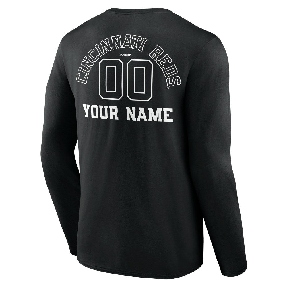 Cincinnati Reds Monochrome Personalized Name & Number Long Sleeve T-Shirt - Black