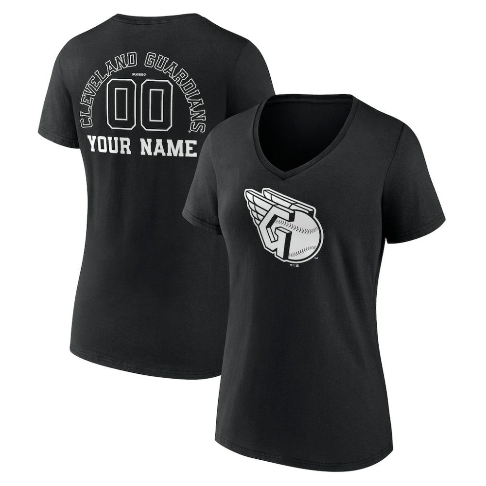 Cleveland Guardians Women's Monochrome Personalized Name & Number V-Neck T-Shirt - Black