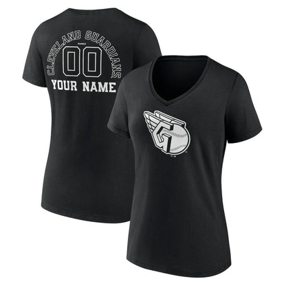 Cleveland Guardians Women's Monochrome Personalized Name & Number V-Neck T-Shirt - Black