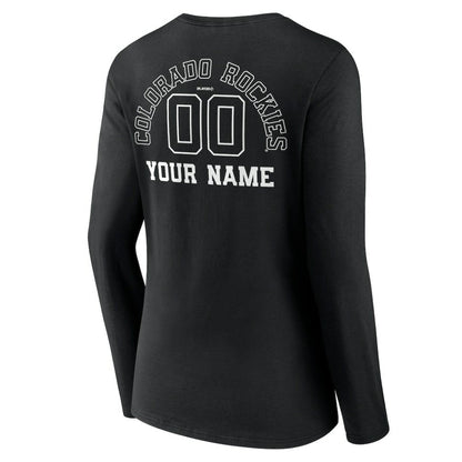 Colorado Rockies Women's Monochrome Personalized Name & Number Long Sleeve V-Neck T-Shirt - Black