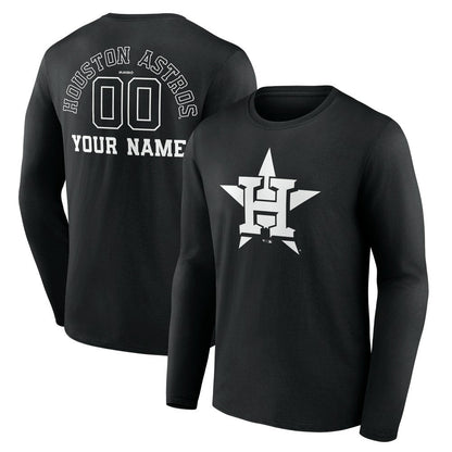 Houston Astros Monochrome Personalized Name & Number Long Sleeve T-Shirt - Black