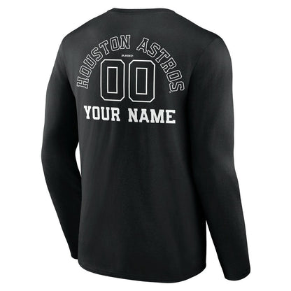 Houston Astros Monochrome Personalized Name & Number Long Sleeve T-Shirt - Black
