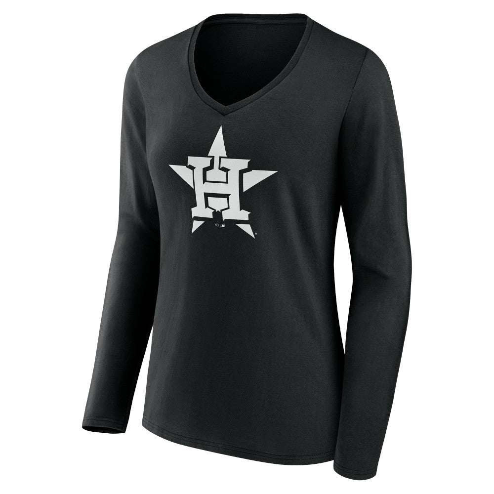 Houston Astros Women's Monochrome Personalized Name & Number Long Sleeve V-Neck T-Shirt - Black