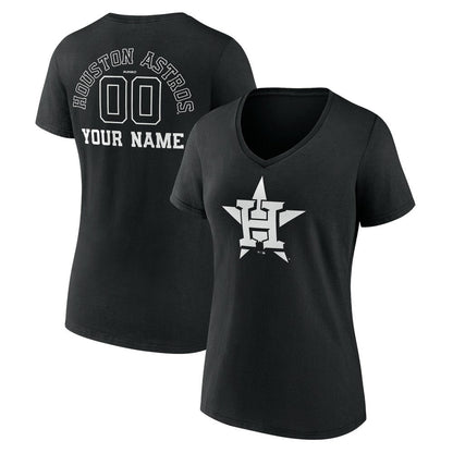 Houston Astros Women's Monochrome Personalized Name & Number V-Neck T-Shirt - Black