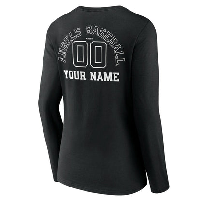 Los Angeles Angels Women's Monochrome Personalized Name & Number Long Sleeve V-Neck T-Shirt - Black