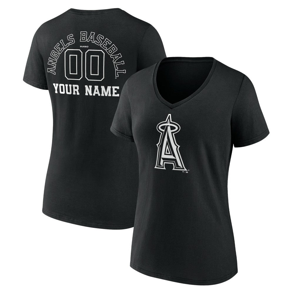 Los Angeles Angels Women's Monochrome Personalized Name & Number V-Neck T-Shirt - Black