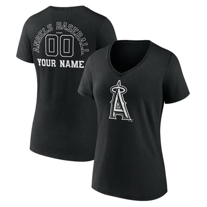 Los Angeles Angels Women's Monochrome Personalized Name & Number V-Neck T-Shirt - Black