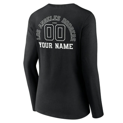 Los Angeles Dodgers Women's Monochrome Personalized Name & Number Long Sleeve V-Neck T-Shirt - Black