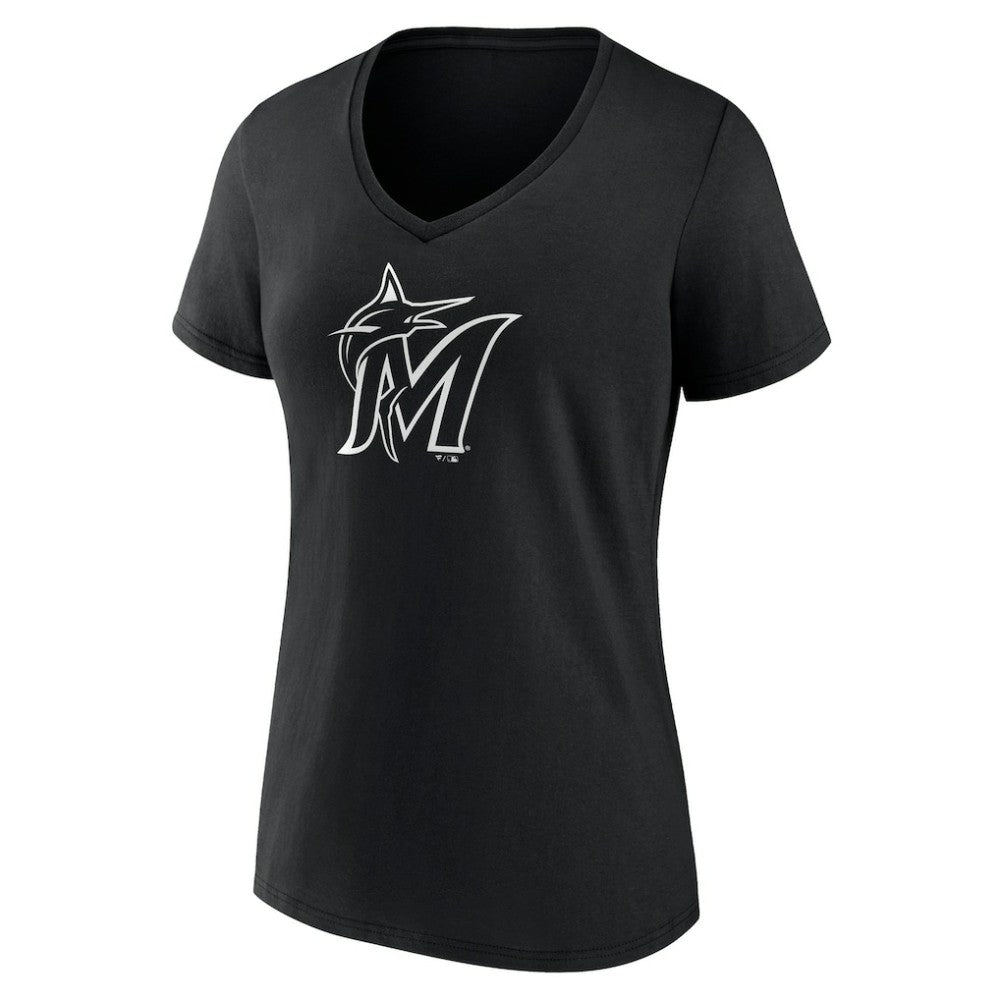 Miami Marlins Women's Monochrome Personalized Name & Number V-Neck T-Shirt - Black
